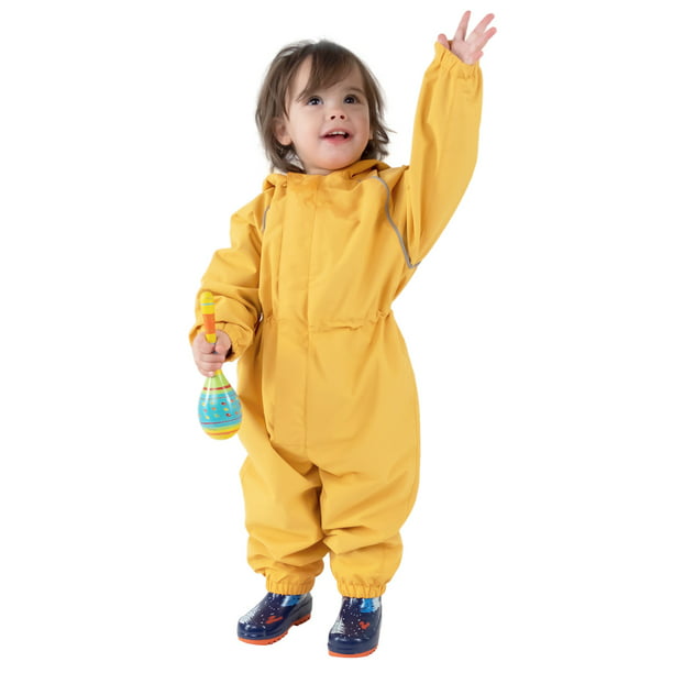 Kids Button Rain Suit All-in-one Waterproof Puddle Suits Hooded Raincoat Jumpsuit